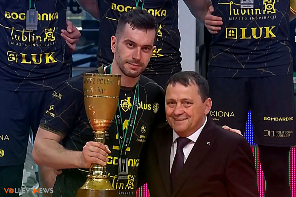 Bogdanka LUK Lublin sezon 2025 2026 Wice Mistrz Polski Marcin Komenda z pucharem Krzysztof Narojczyk,